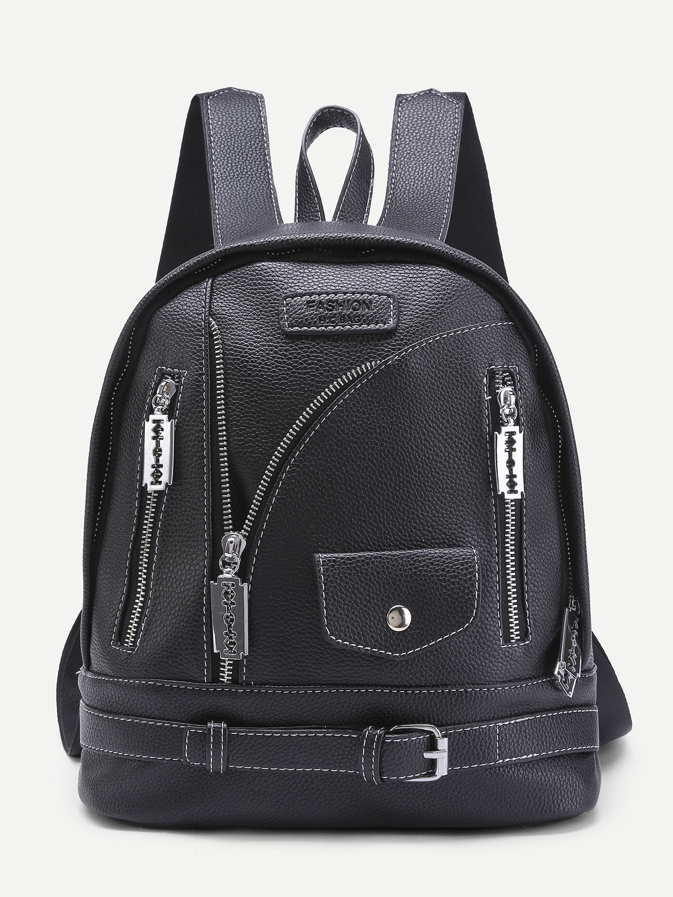 Zipper And Buckle Design PU Backpack SheIn(Sheinside)