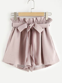 Frill Waist Self Tie Shorts