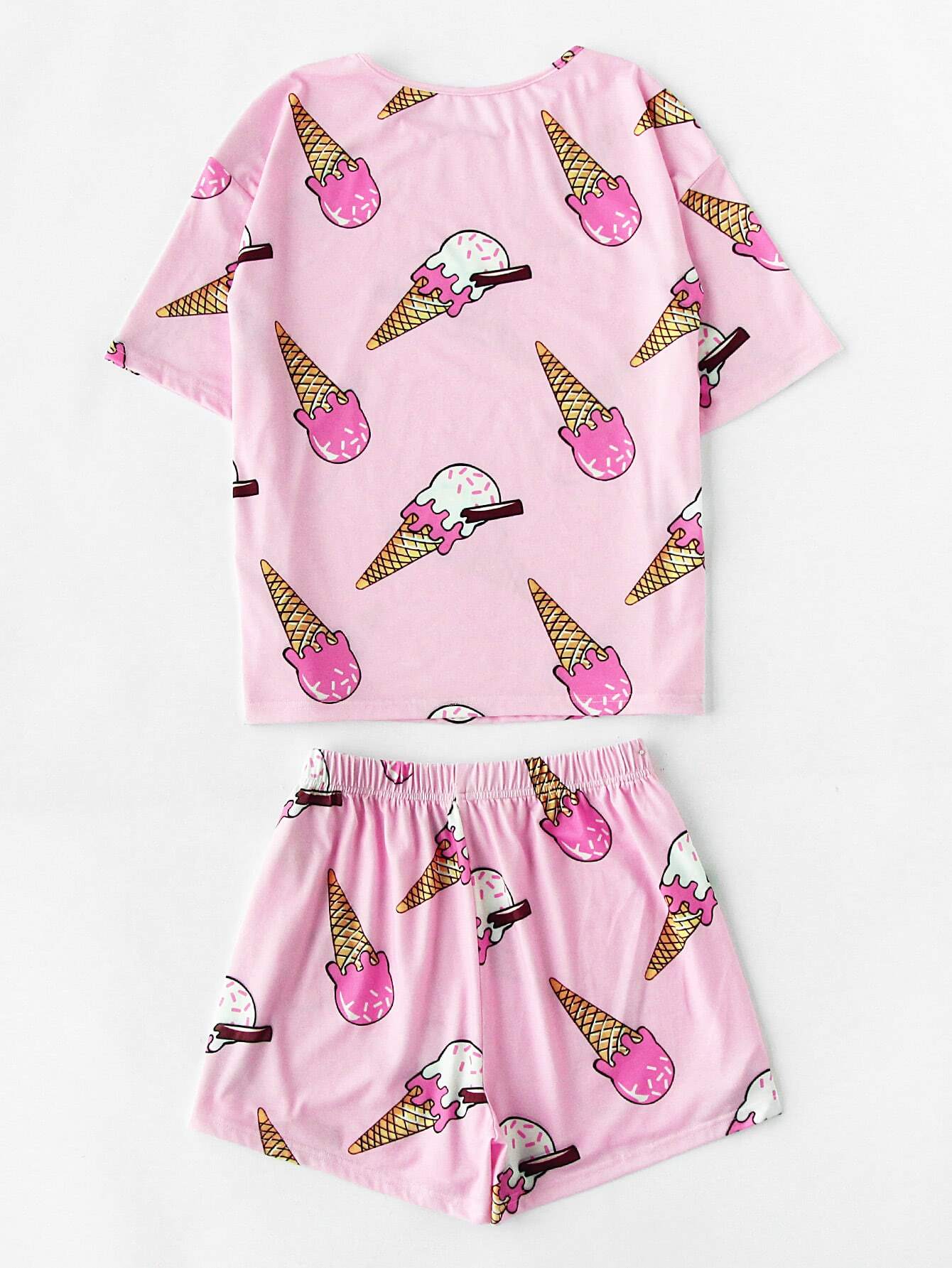 Ice Cream Print Tee And Shorts Pajama Set SheIn(Sheinside)