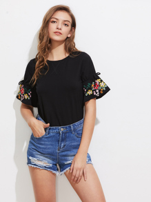 Embroidered Drawstring Sleeve Tee