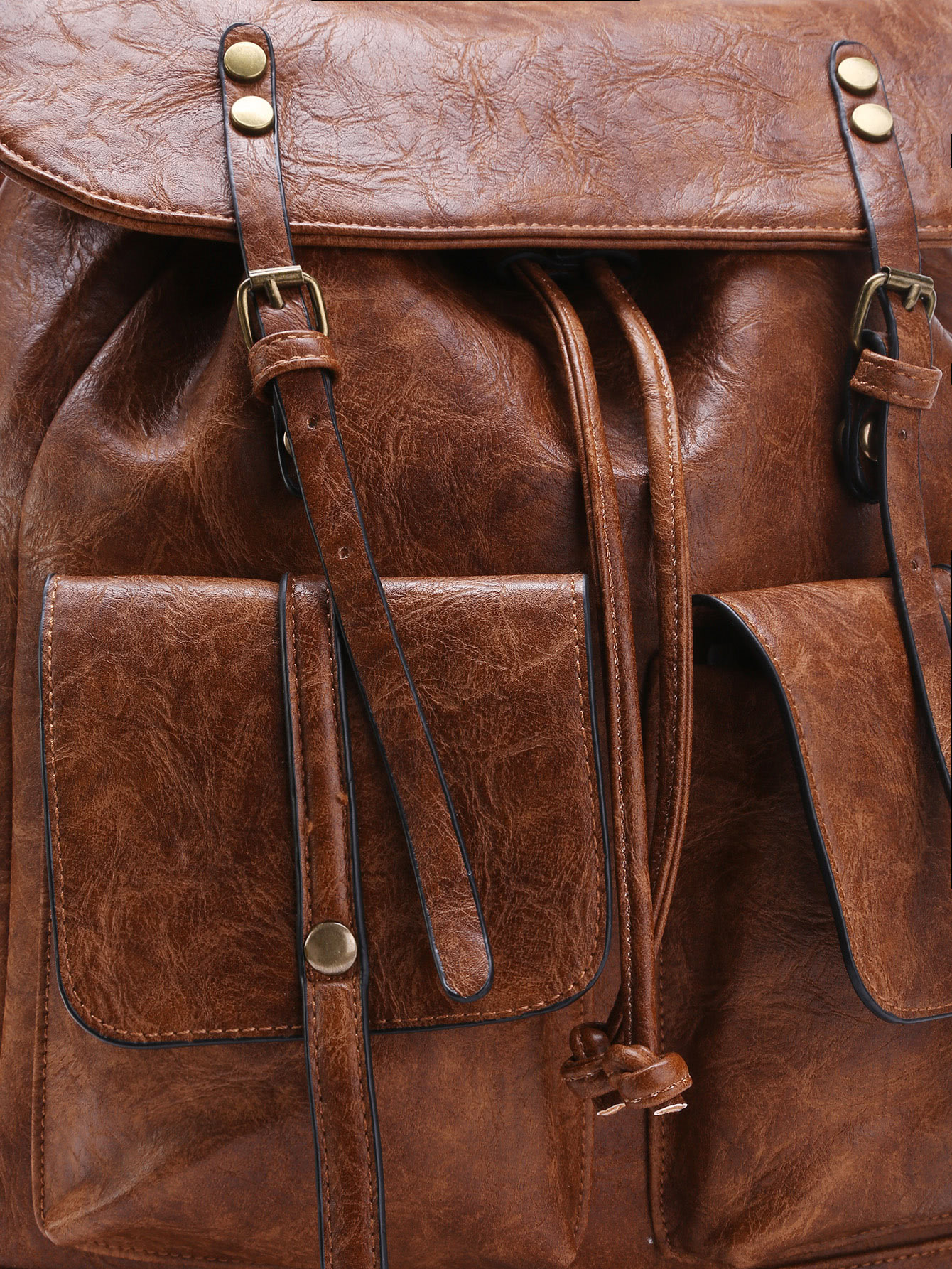 Double Pocket And Buckle Front PU Backpack SheIn(Sheinside)