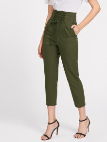 Lace Up Empire Cropped Pants