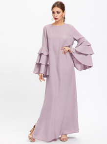 Exaggerate Layered Bell Sleeve Slit Hijab Evening Dress