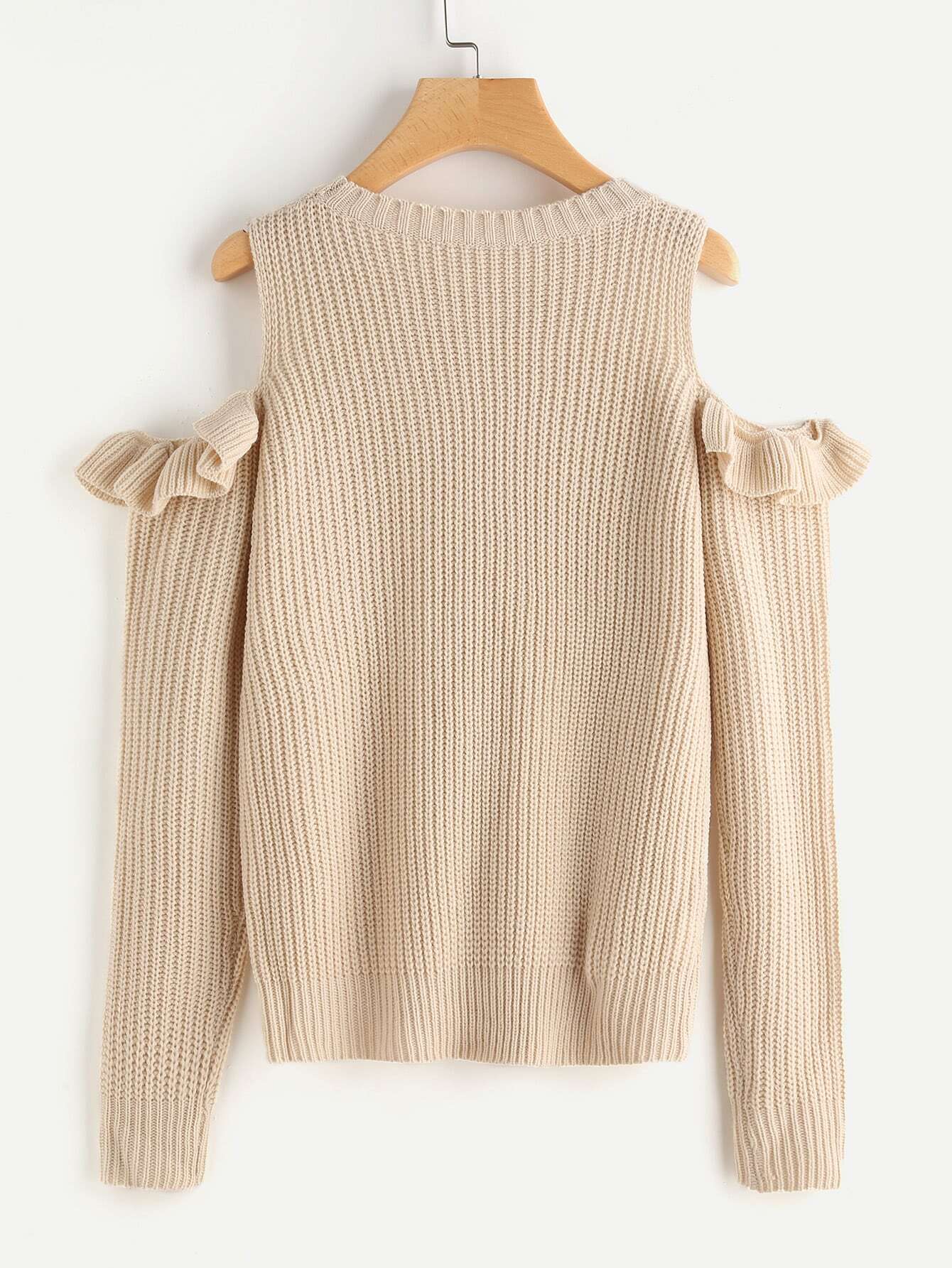 Frilled Open Shoulder Jumper SheIn(Sheinside)