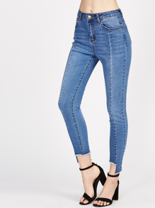Staggered Hem Paneled Jeans