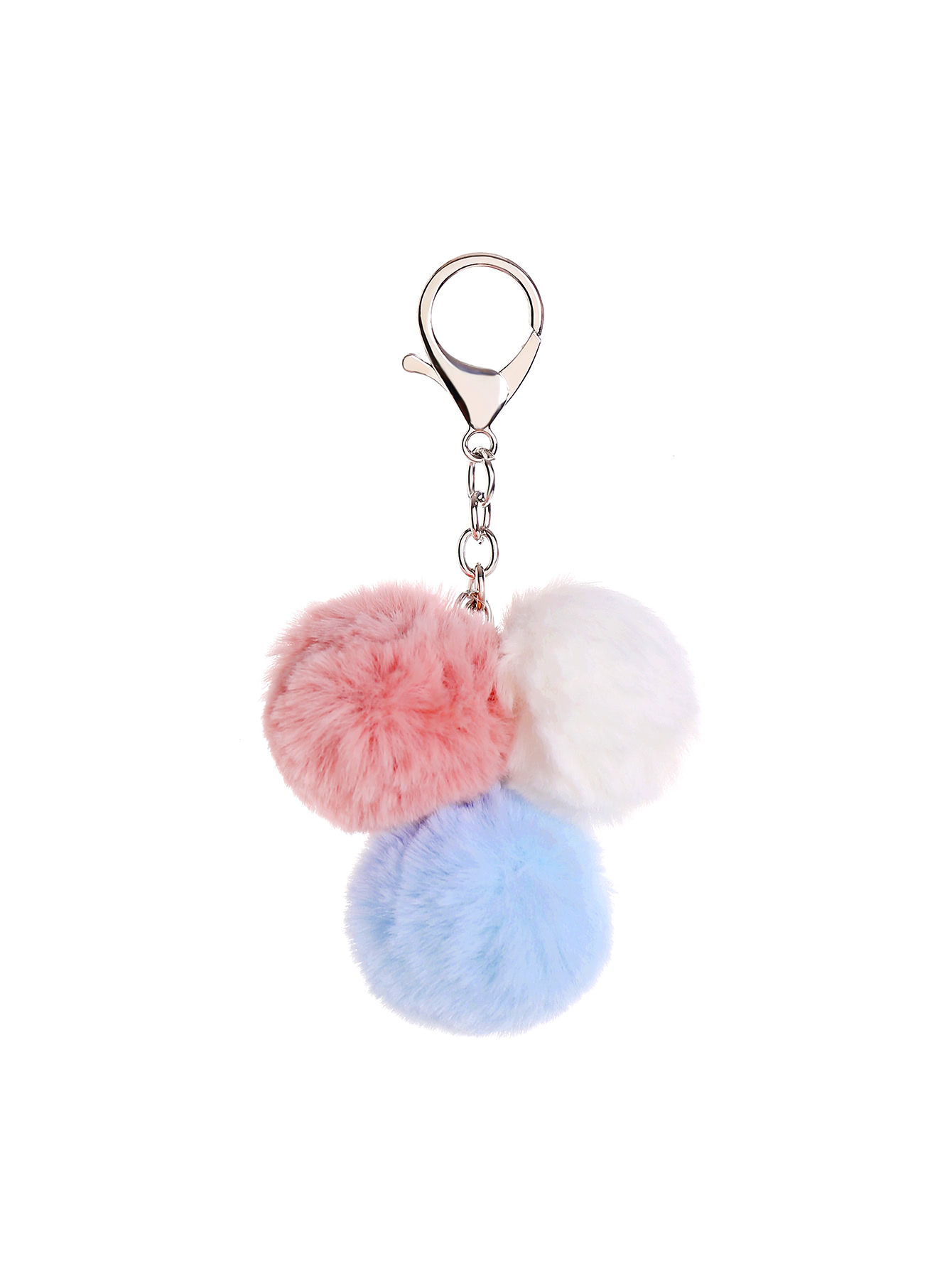 Faux Fur Keychain With Three Pom Pom SheIn(Sheinside)