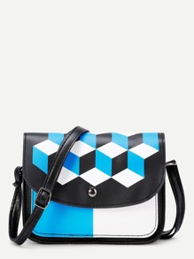 Geometric Print Flap PU Shoulder Bag
