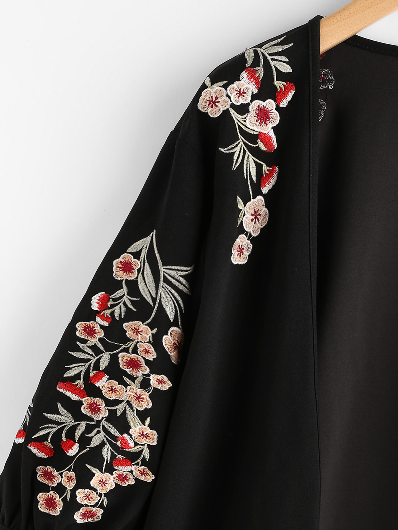 Blossom Embroidered Sleeve CardiganFor Womenromwe