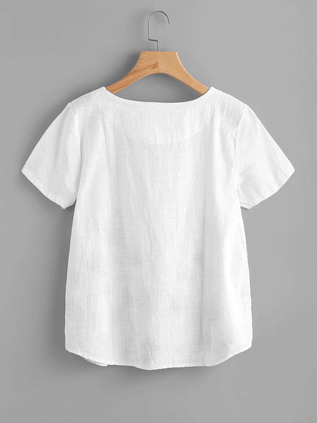 Stereo Embroidery Curved Hem Blouse SheIn(Sheinside)