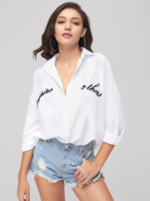 Letter Embroidery Blouse