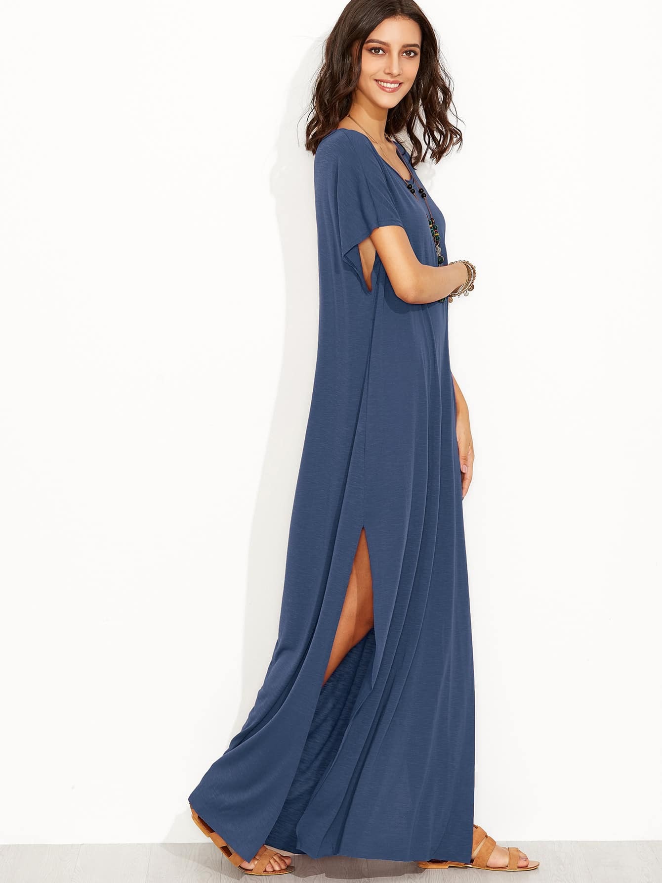 Side Slit Loose Fit Maxi Tee Dress SheIn(Sheinside)