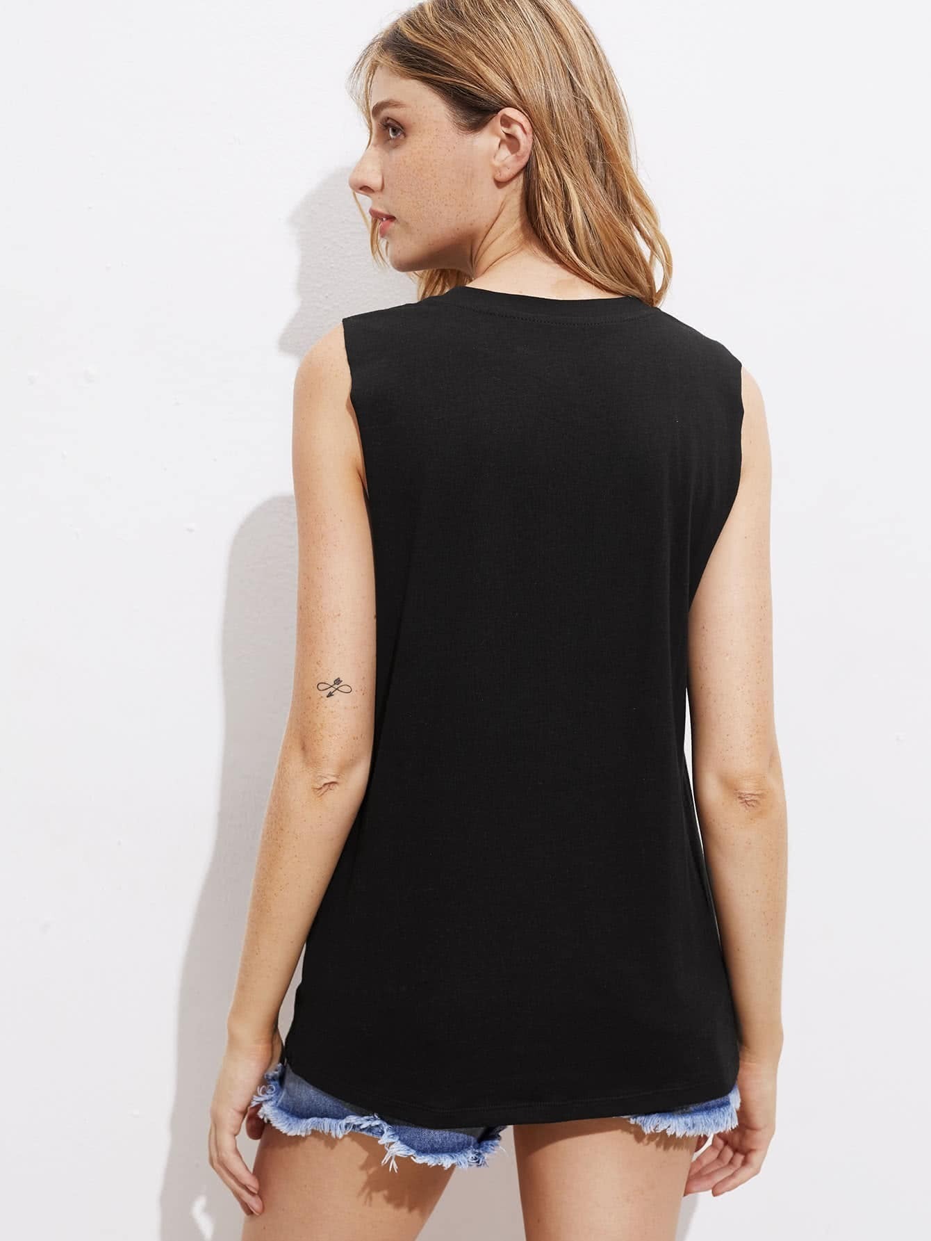 Mesh Insert Drop Armhole Graphic Tank Top SheIn(Sheinside)