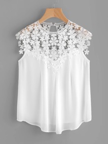 Keyhole Back Daisy Lace Shoulder Shell Top