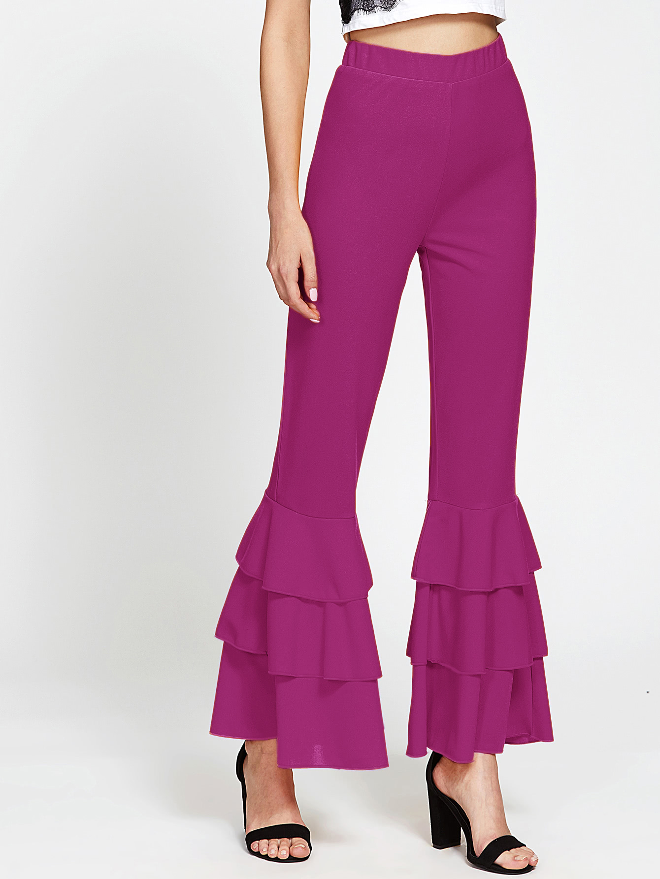 Layered Ruffle BellBottoms Pants SheIn(Sheinside)