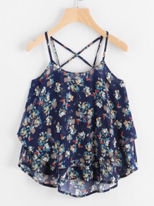 Calico Print Layered Crisscross Cami Top