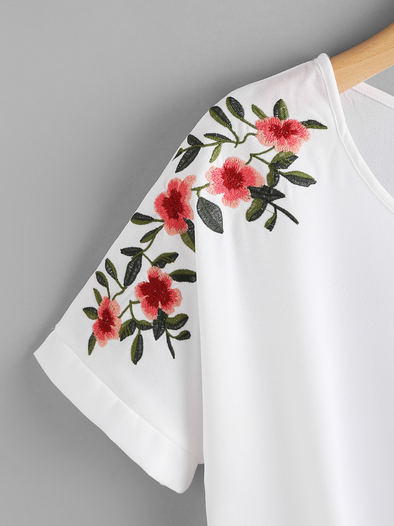 Flower Embroidery Knot Front Top SheIn(Sheinside)