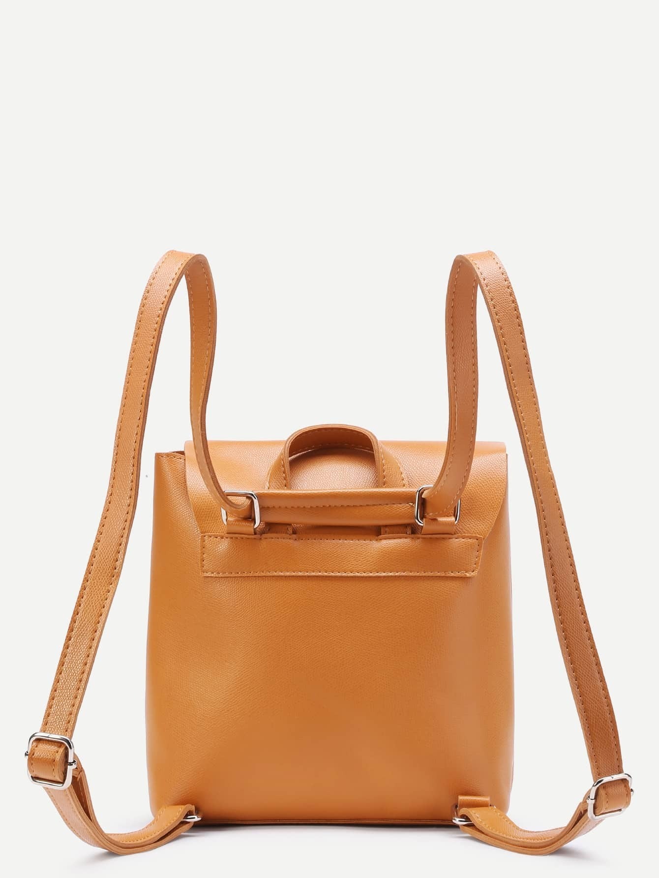 PU Drawstring Flap Backpack With Adjustable Strap SheIn(Sheinside)