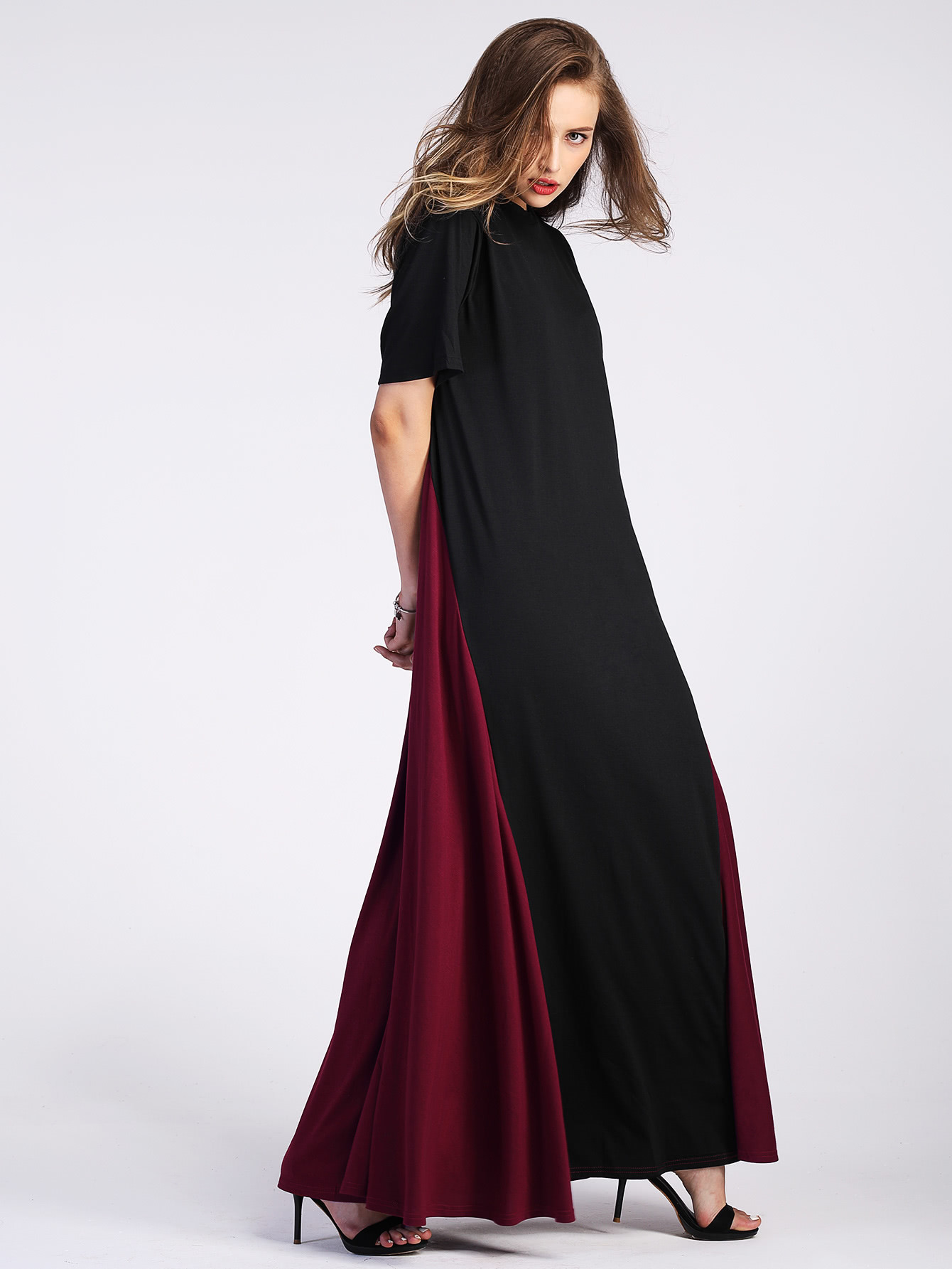 Color Block Floor Length Tent Dress SheIn(Sheinside)