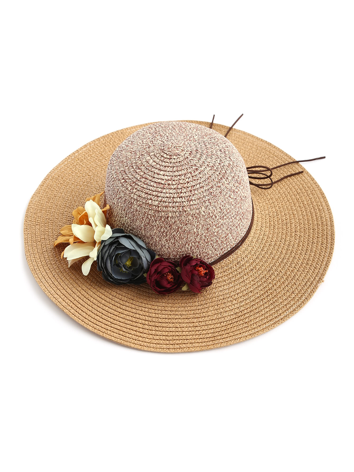 Flower Embellished Floppy Straw Hat SheIn(Sheinside)