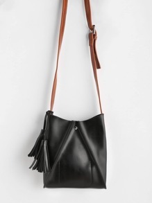 Tassel Detail PU Crossbody Bag