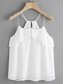 Double Strappy Frill Layered Chiffon Cami Top