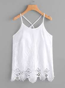 Scalloped Crochet Trimmed Embroidered Cami Top