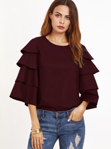 Keyhole Back Tiered Ruffle Sleeve Top