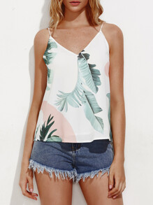 V Back Palm Leaf Print Cami Top