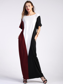 Color Block Full Length Dress With Pockets