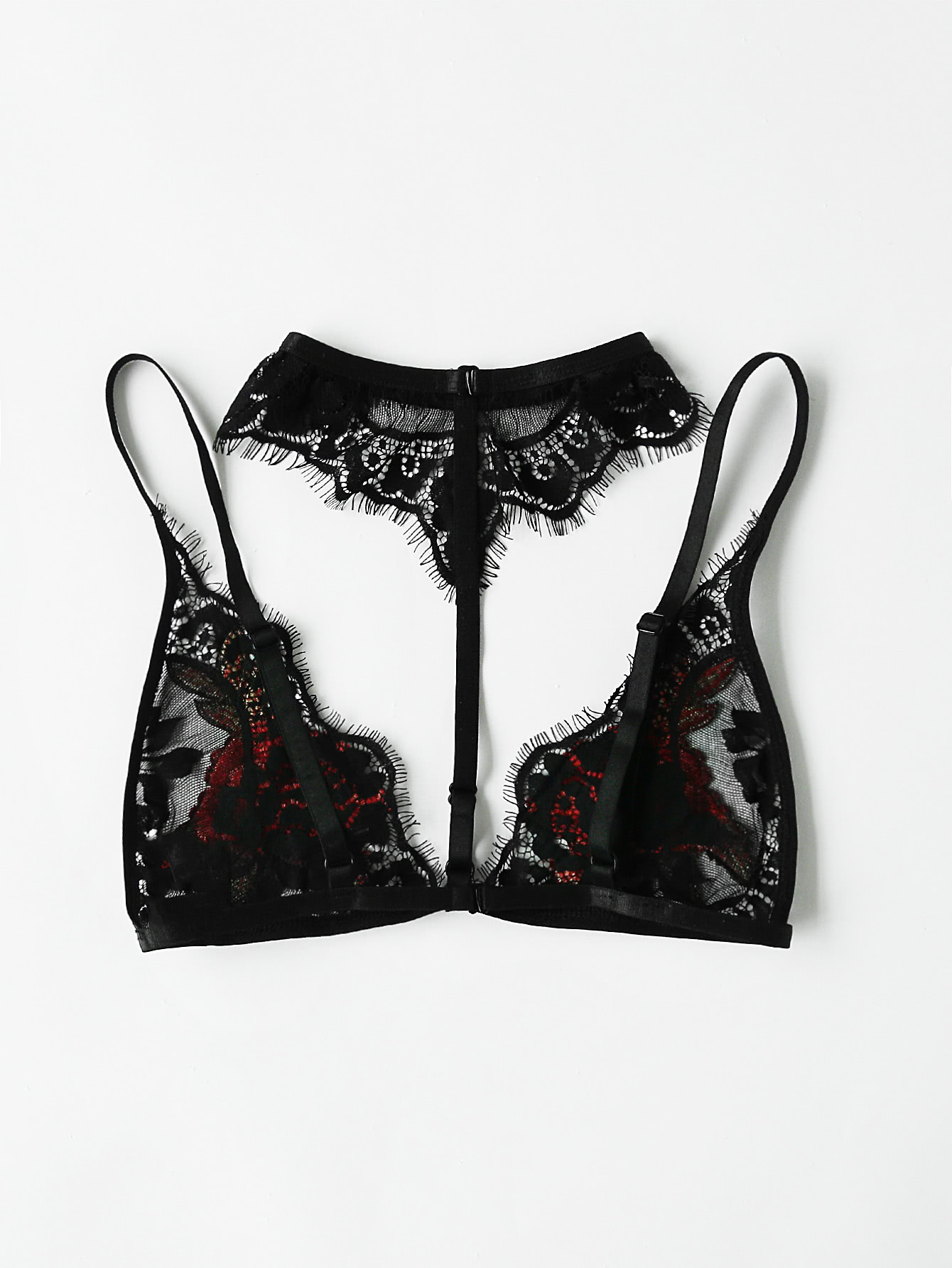 Embroidered Rose Patch Lace Choker Bralette SheIn(Sheinside)