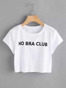 Slogan Print Crop Tee
