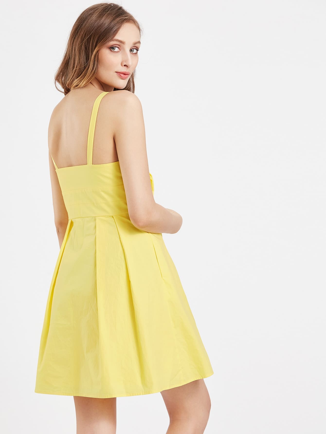 Knot Button Front Box Pleated Cami Dress SheIn(Sheinside)