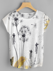 Dandelion Print Dolman Sleeve Tee