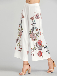 Botanical Print Zip Side Wide Leg Pants