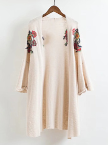 Open Front Embroidery Longline Cardigan
