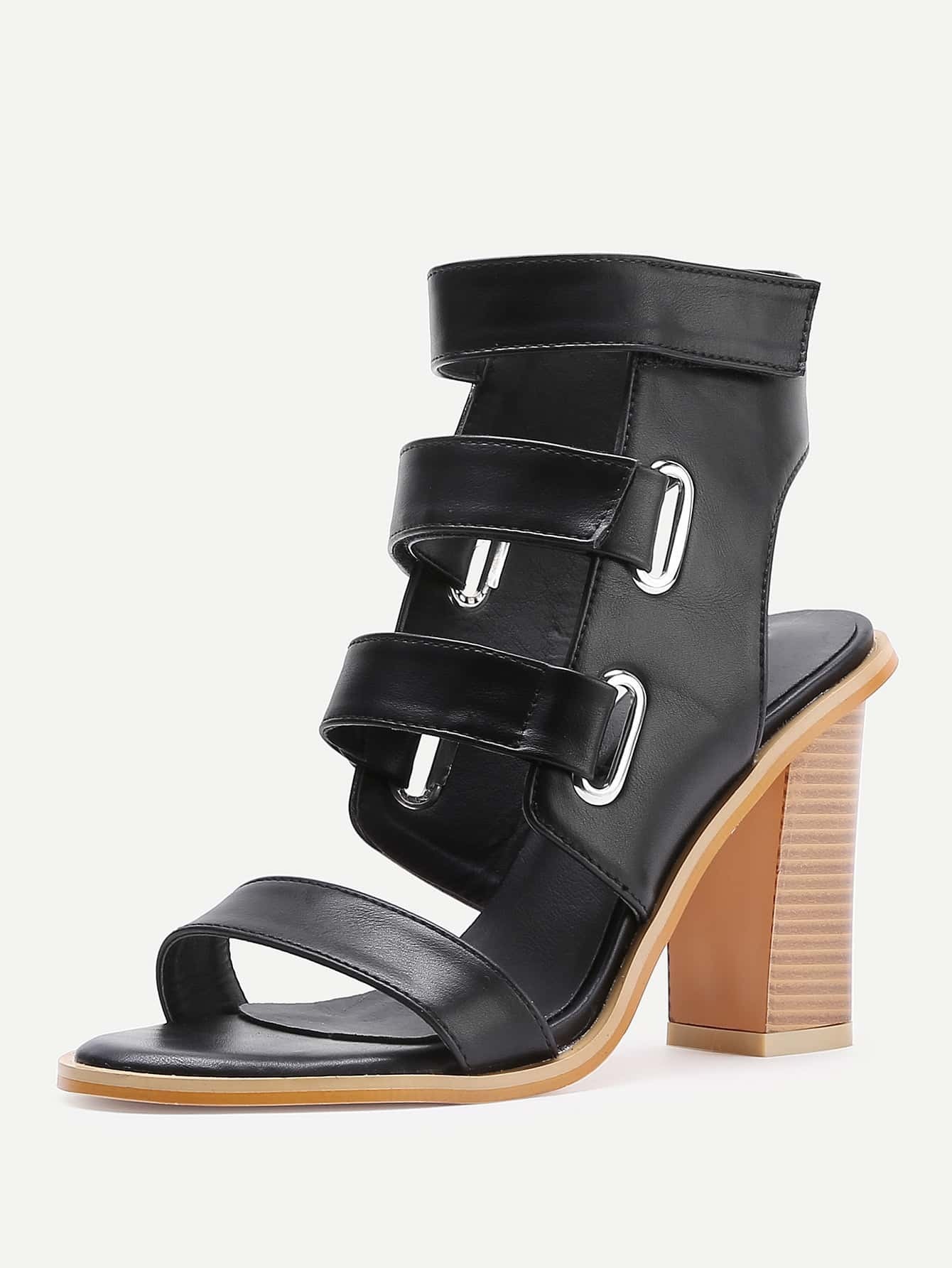 PU Strappy Cork Heeled Sandals SheIn(Sheinside)