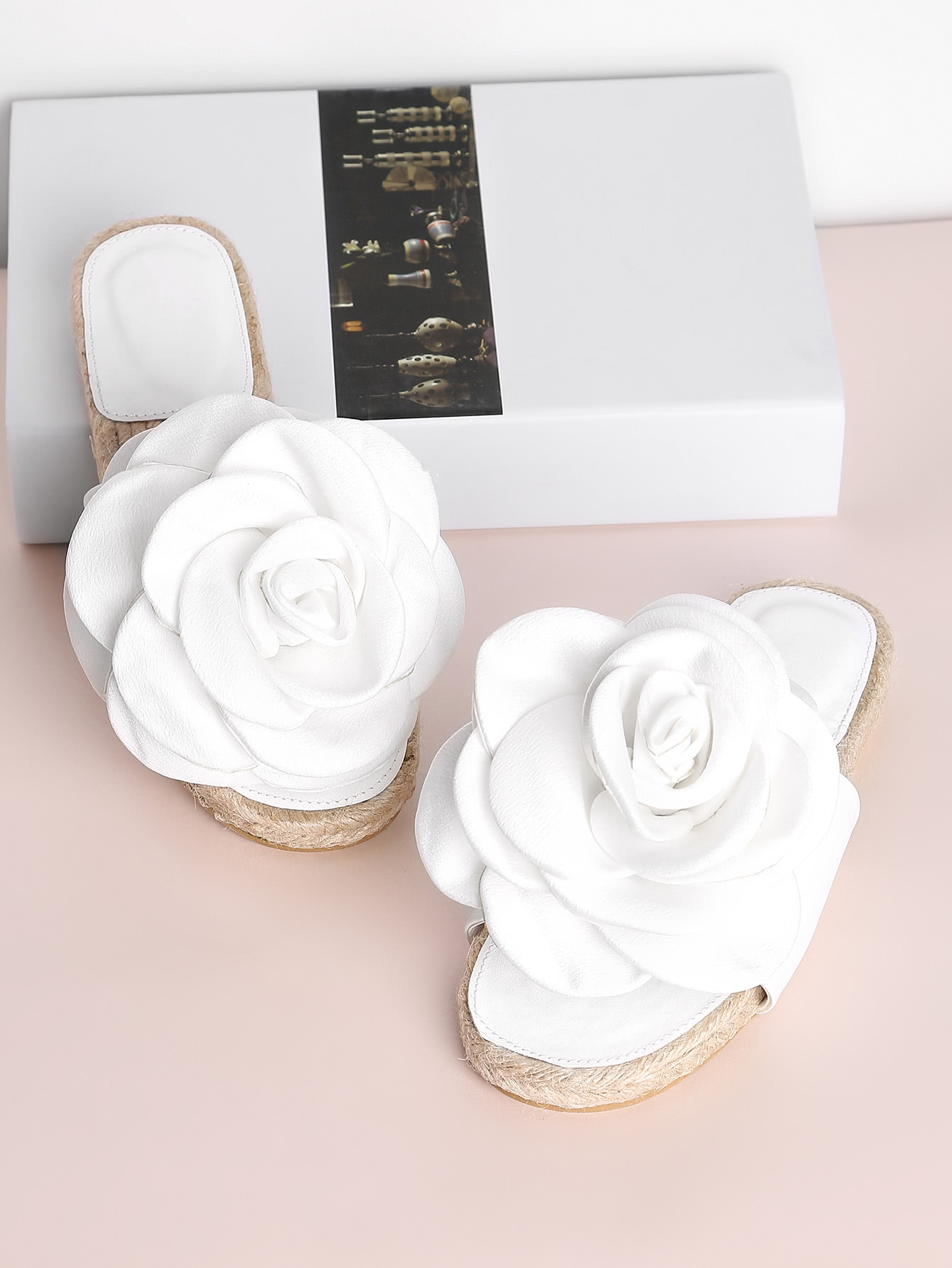 Flower Embellished PU Flat Sandals SheIn(Sheinside)