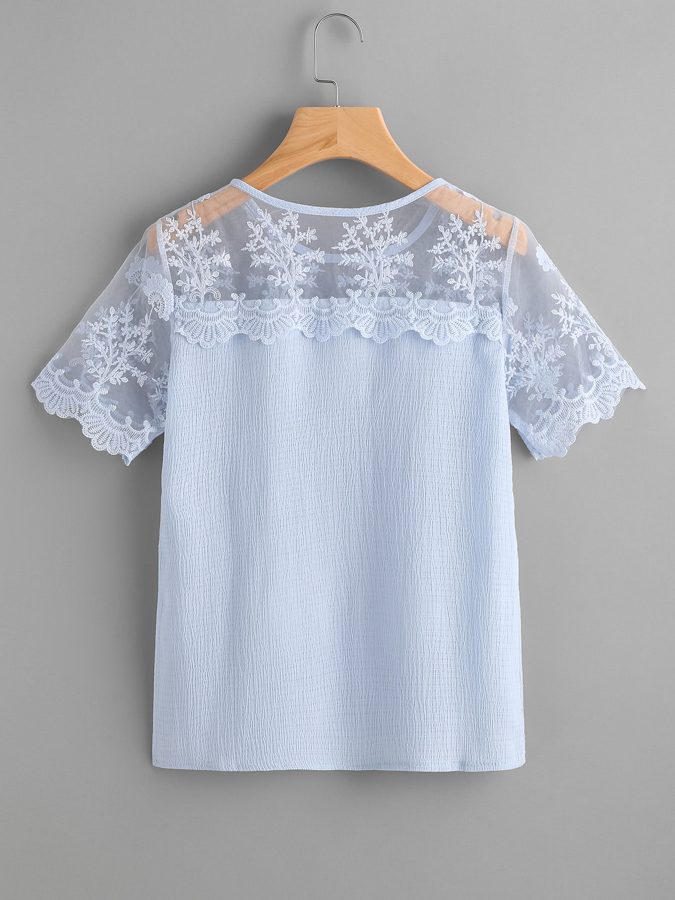 Embroidery mesh panel scallop trim blouse sheinsheinside Embroidery mesh panel scallop trim blouse sheinsheinside