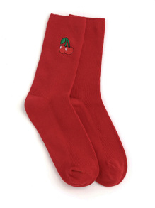 Cherry Embroidery Calf Length Socks