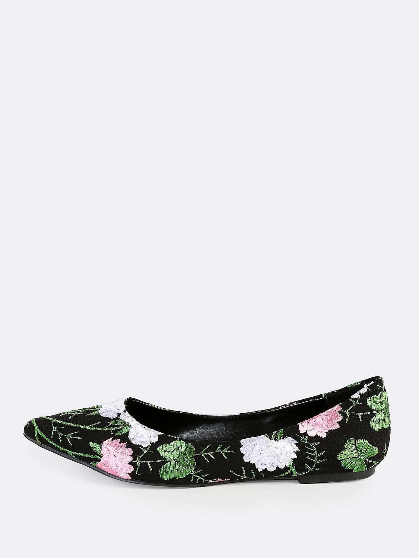 Embroidered Floral Mesh Flats BLACK SheIn(Sheinside)