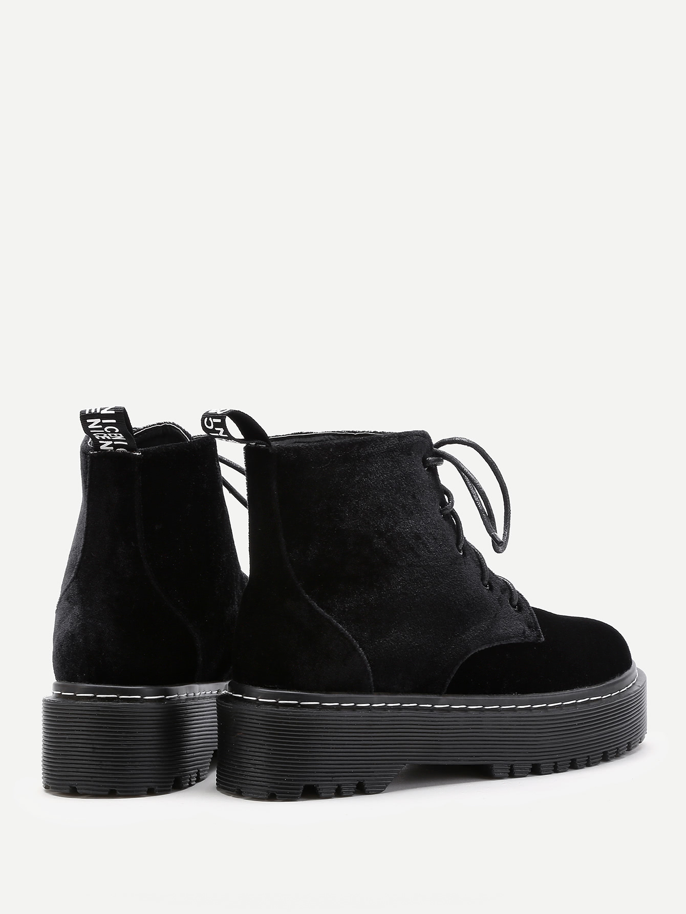 Velvet Lace Up Rubber Sole Ankle Boots SheIn(Sheinside)