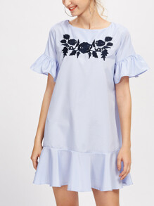 Flounce Trim Embroidered Dress