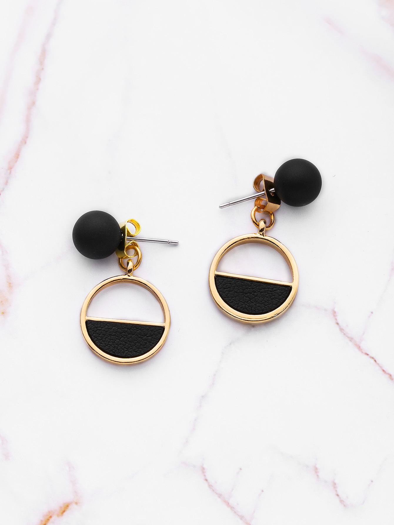 PU Detail Geometric Earrings With Ball SheIn(Sheinside)