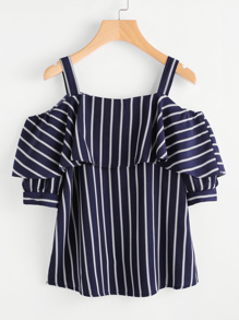 Open Shoulder Layered Striped Top