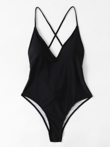 Cross Back Ruched Detail Plunge Swimsuit