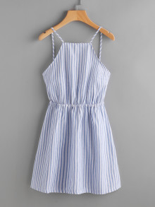 Striped Cut Out Bow Tie Open Back Cami Dress