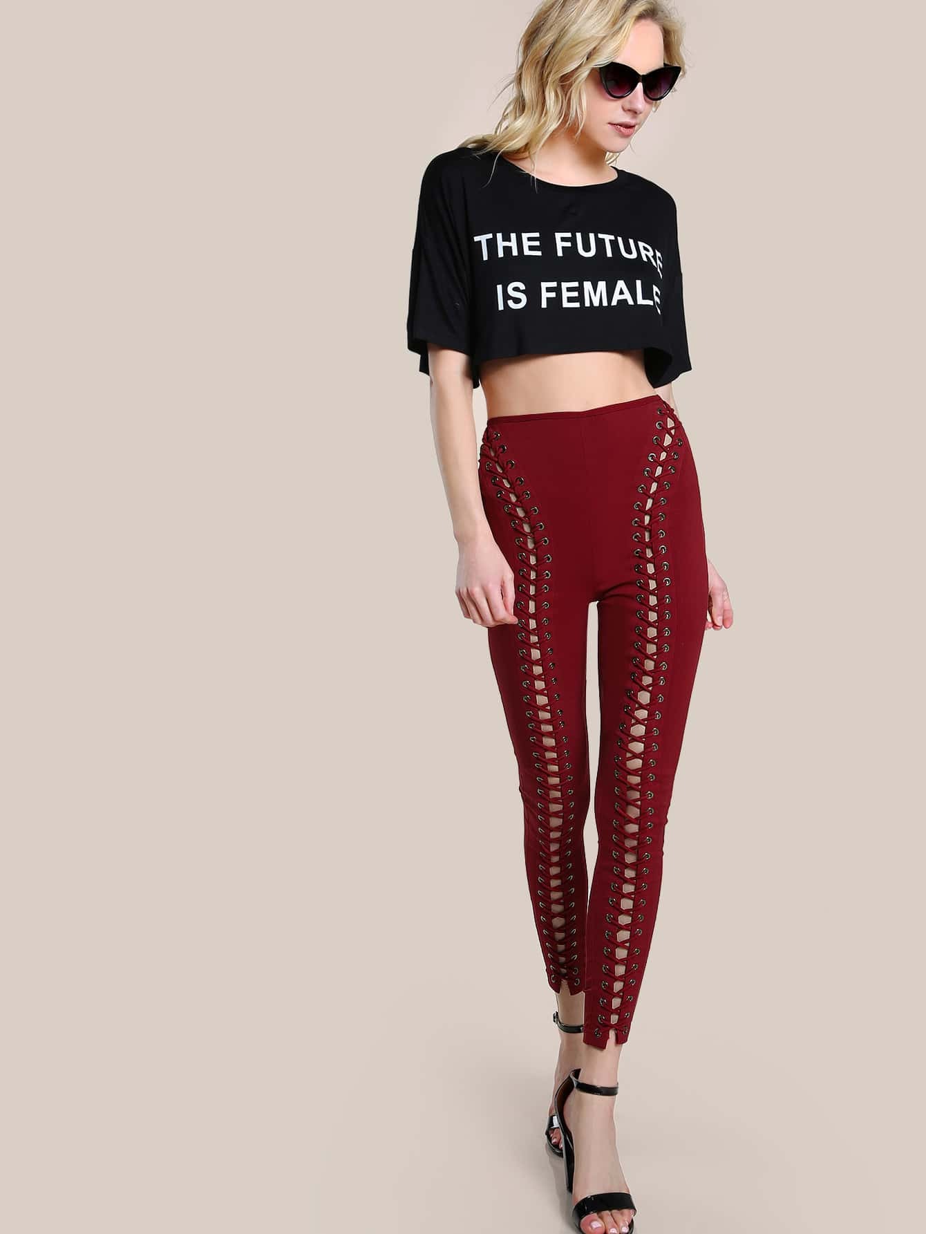 Lace Up Grommet Pants SheIn(Sheinside)