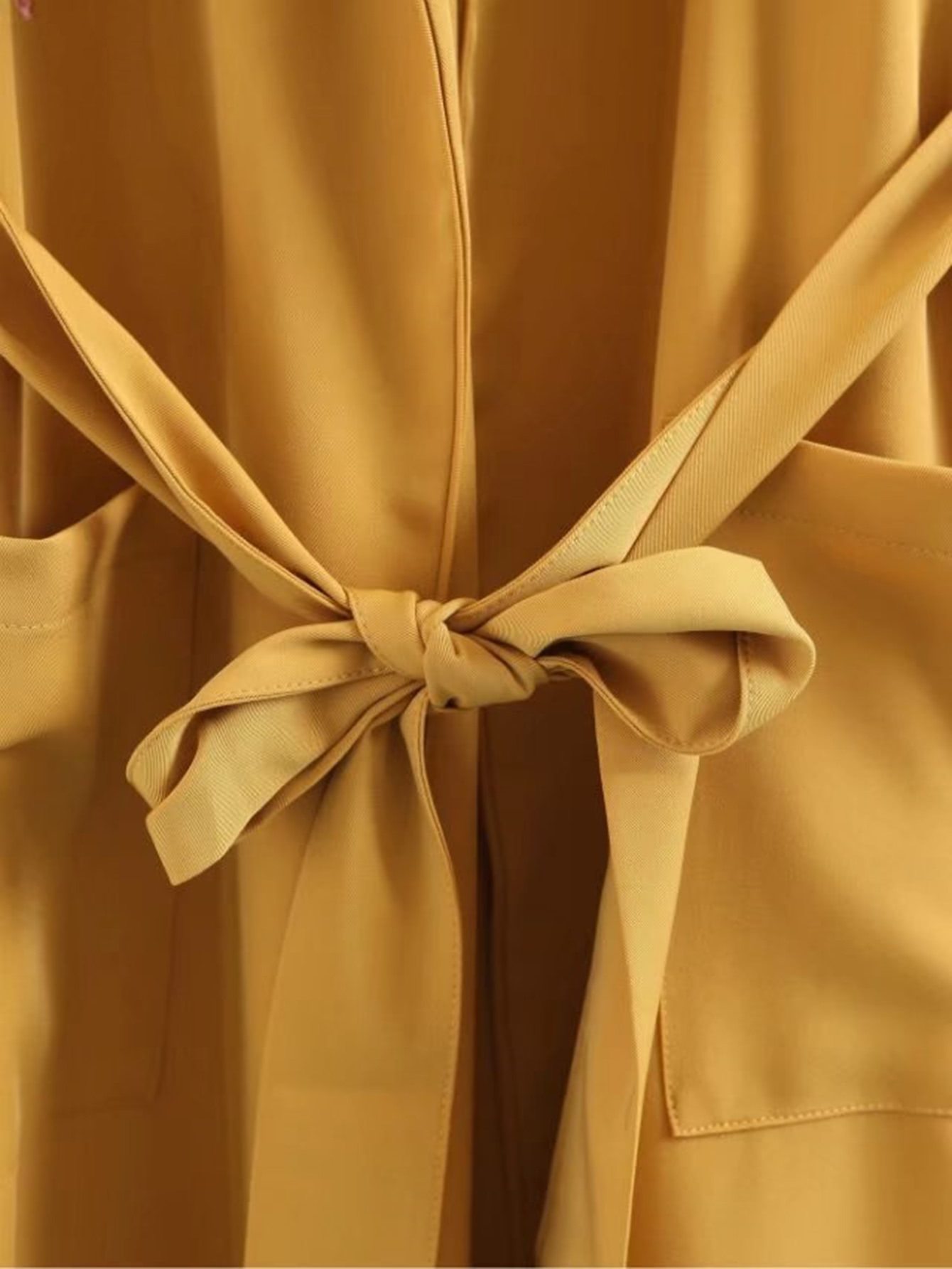 Flower Embroidery Longline Coat With Self Tie SheIn(Sheinside)