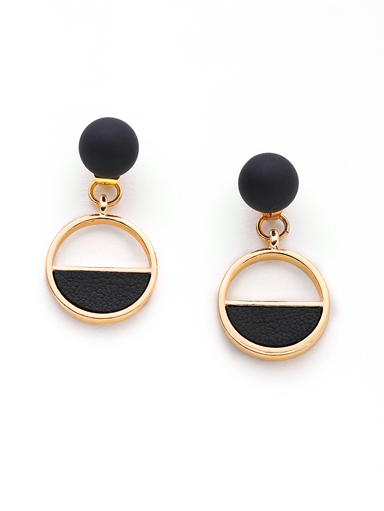PU Detail Geometric Earrings With Ball SheIn(Sheinside)