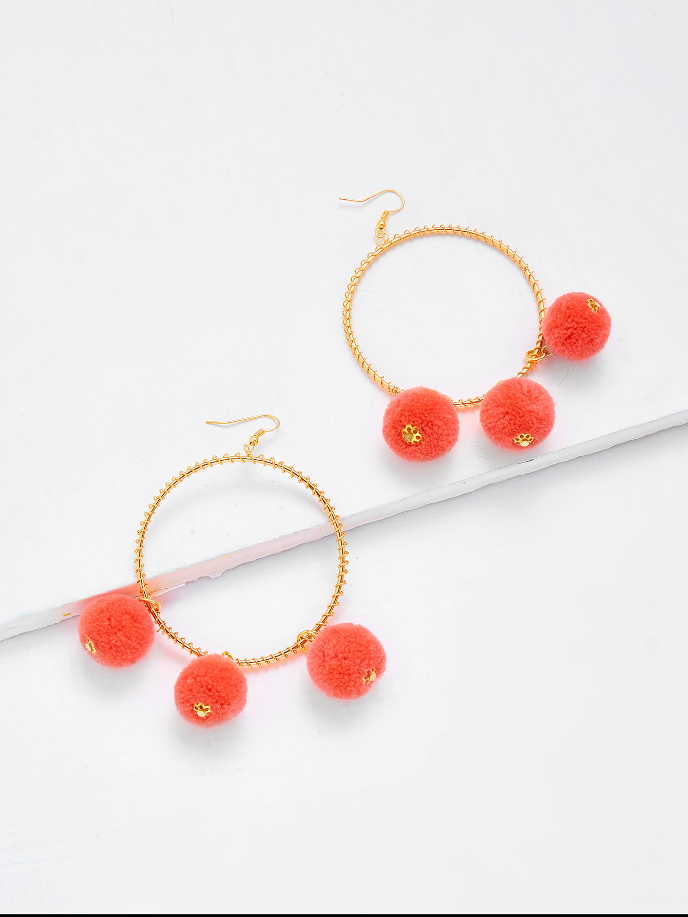 Pom Pom Decorated Hoop Drop Earrings SheIn(Sheinside)